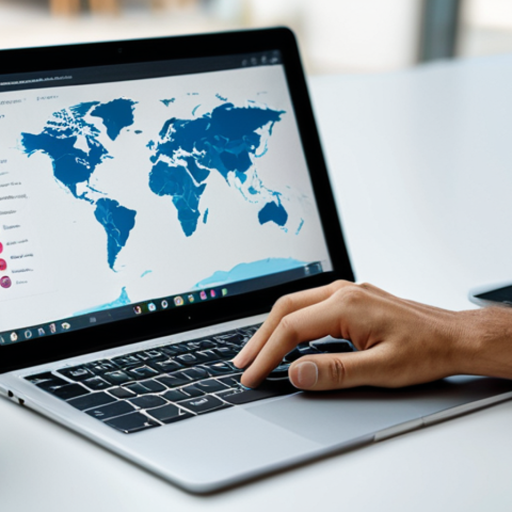 A professional digital nomad, fully clothed in modest business casual attire, focused on a laptop in a brightly lit, modern co-working space. The scene subtly highlights versatility with a tablet showing a website design mock-up and a notebook with content ideas. The background features a blurred world map, symbolizing remote work and global connectivity. The subject exhibits perfect anatomy, correct proportions, and a natural pose with well-formed hands and proper finger count. Professional photography, high resolution, realistic, appropriate content, safe for work, professional dress, natural body proportions.
