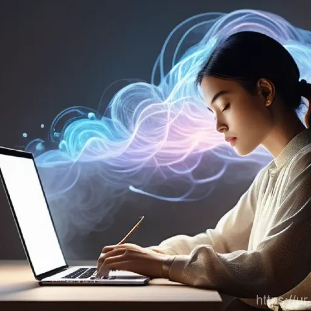 디지털 노마드의 경쟁력 있는 기술 개발 - **Prompt:** A young woman, dressed in a stylish yet modest long-sleeved blouse and trousers, sits at...