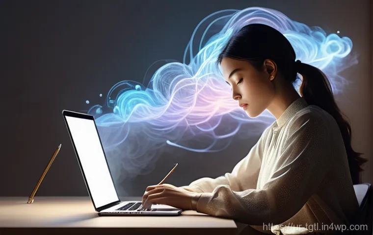 디지털 노마드의 경쟁력 있는 기술 개발 - **Prompt:** A young woman, dressed in a stylish yet modest long-sleeved blouse and trousers, sits at...