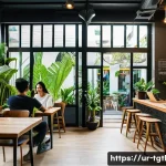 디지털 노마드를 위한 최적의 도시 선정 - A vibrant digital nomad coworking space in Bangkok, Thailand, bustling with diverse professionals us...