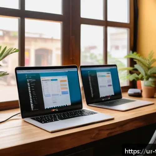 디지털 노마드의 업무 효율성 향상 팁 - A serene, well-organized digital nomad workspace set in a cozy caf&eacute; in Karachi, Pakistan, with warm ...