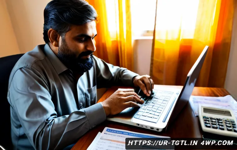 Home 17 디지털 노마드의 퇴직 준비 및 계획 - Photorealistic Pakistani digital nomad in their early 40s working on a laptop at a bright home offic...
